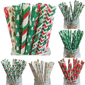 50pcs Snowflake Paper Straws Christmas Table Decorations for Home Xmas Tree Party Drinking Straw Year Y201020