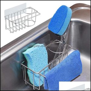 Hanging Storage Kitchen Sink Organizer Sponge Holder Adhesive Caddy Stainless Steel Dish Soap Rack For Draining Organization Drop Delivery