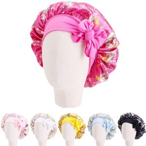 Caps & Hats Satin Bonnet For Children Night Sleep Cap African Pattern Floral Print Kids Girls Soft Hair Cover Hat Care TurbanCaps