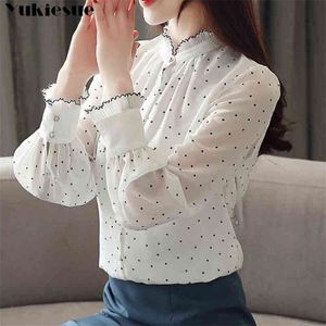 Mode Frauen Chiffon Bluse Frühling Langarm Puff Bluse Rüschen Chiffon Dame Hemd Punktmuster Dame Bluse Plus Größe 210401