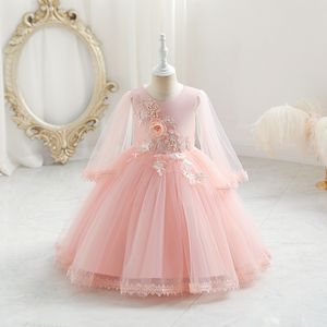 Детская юбка для цветочных девушек платья 2022 Appliques Beading New Sweet Princess Ball Howns Свадебное платье для вечеринки поддельные платья рукава