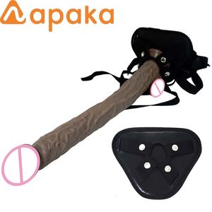 Strapon pênis grande pênis cinta em 40cm longo vibrador brinquedos sexy para mulheres lésbicas diy bondage cinto com 3 tamanhos anéis de borracha