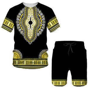 Летняя красочная африканская футболка Дашики, брючный костюм, мужской повседневный этнический фолк-индивидуальный мужской костюм с 3D принтом, комплект из 2 предметов, спортивный костюм с короткими рукавами 220615
