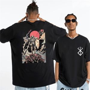 Berserk guts gráfico impressão dupla face t-shirt wulan abang anime tendência manga curta camiseta adolescente streetwear camiseta homens tops 220708