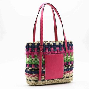 Modna kolorowa pasiastka torba do koszyka designerska marka lina tkane kobiety na ramię ręcznie robione letnia plaża duża torba
