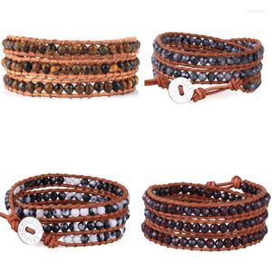 Charm Armbänder Modeschmuck 3 Stränge Wickelperlen Armband Stein Frauen Leder Armreif Handgefertigt Vintage Paar AccessoiresCharm Lars22