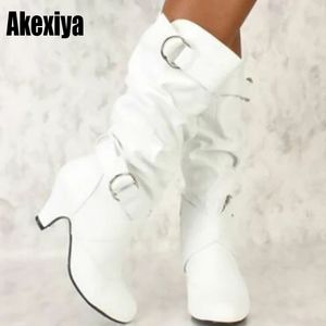 Moda orta buzağı başlık yüksek topuklu beyaz siyah batı boots sokak goth bayan ayakkabıları artı beden boot y200115 gai gai gai