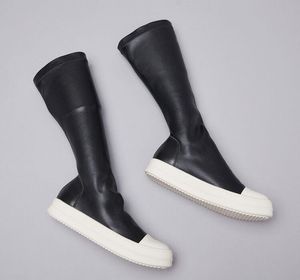 Siyah Kalın Alt Çizmeler Artış Erkek Deri Ayakkabı Rahat Kısa Boot kadın Orta Tüp Şövalye Çizmeler Elastik Çift Erkekler Kadın Tahtası Retro Çözüm