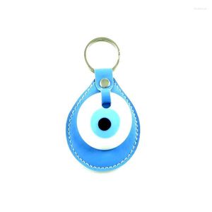 Keychains Leather Keychain With Turkish Greek Evil Eye Bead Fashion Alloy Clover Shape Charm Car Jewelry Bag Pendant BLUE Fred22