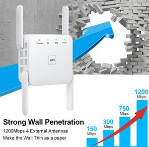 5Ghz trådlös Wi-Fi Finders Repeater 1200Mbps Router Booster 2.4G långdistansförlängare 5G WiFi signalförstärkare