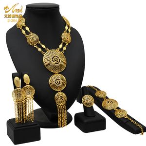 Nowy Dubaj K Zestaw biżuterii złota arabska panna młoda szyjka bransoletka pierścień kolczyka