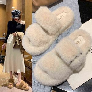 Slippers de pele de fundo grosso de UGC Mulheres usam 2022 Autumn New Wedge Heel Cotton Shoppers Inses Tide Shoes Homese