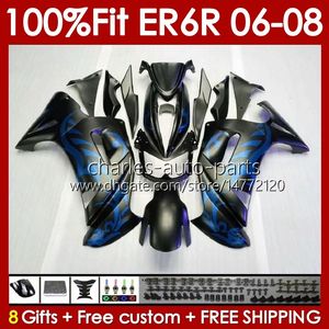 Kawasaki Ninja 650R ER6 650 R ER 6 F 06-08ボディワーク139NO.12 650-R ER 6F 650R-ER6F ER-6F 2006 2007 2008 ER6F 06 07 08噴射型型フェアリングマットブルーブラックブラックブラックブラック