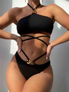 2022 Solid Bikini Set Biquini Sexy Swimsuit Swimwear Women Bathing Suit High Waist Beachwear New Bikinis Bathing Suit B871 Y220420