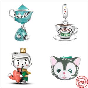 925 Sterling Silver Dangle Charm Copo Copa do garoto Cat Friends Party Copo Diy Fine Mertes Fit Pandora Charms Bracelet Acessórios de joias DIY