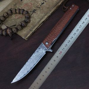 1st R0708 Pocket Folding Knife 76 Lager VG10 Damascus Steel Blade Rosewood / Abalone Shell Handle Ball Bearing Flipper Fast Open Knives