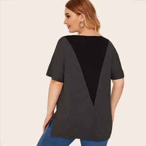 Damen-T-Shirt in Übergröße, lässig, kurzärmelig, asymmetrisch, Hi-Low-Top, farblich blockierter Rücken, Sommer, Größe L, 5XL, 6XL, 7XL, 8XDamen