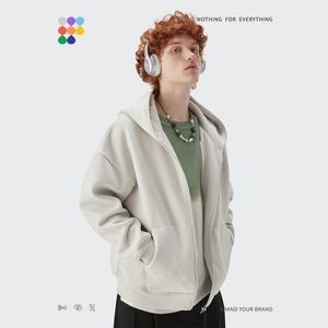 Enflasyon Boy Zip Yukarı Hoodies Erkekler Temel Düz Kapüşonlu Kazak Kış Kalın Sıcak Polar Fermuar Unisex 220406