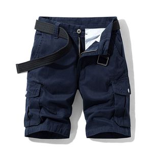 Summer Men S Worbgy Multi Pocket Military Cargo Shorts Mężczyzna Bawełniany granatowy mens taktyczny krótkie spodnie 30 38 Bez paska 220621