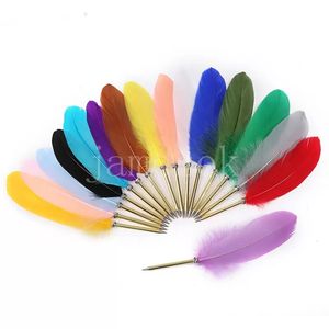 Party Favorit Retro Feather Ball Pen Studentpris Presentfjädrar Pennor Novell BallPoint Quill Tillbaka till skolbrevet