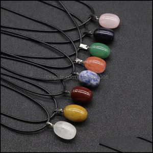 Pendant Necklaces Natural Stone Irregar Oval Egg Shape Necklace Lots Quartz Healing Crystal Rope Chain Collar Fo Carshop2006 Dh9Qx