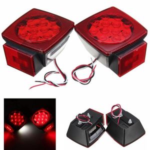 2Pcs 12V Red Submersible Truck Trailer LED Rear Tail Brake Light License Plate Lights Square Side Marker Truck Lamp