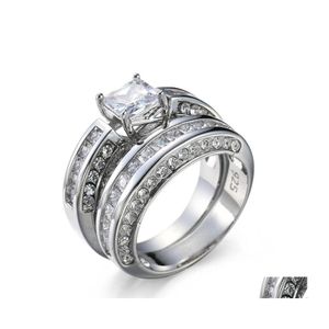 Pierścionki ślubne Choucong Princess Cut Stone 5a cyrkon 10KT białe złoto wypełnione paskiem zestaw sz 511 616 T2 Drop dostawa biżuteria dhoyc