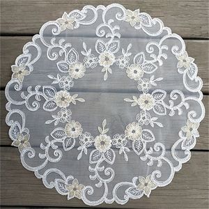 42CM Modern lace embroidery placemat cup coaster mug kitchen Christmas dining table place mat cloth tea coffee doily dish pad T200703