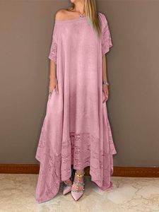 Kvinnor Maxi Long Dress Vonda Vintage Half Sleeve Crochet Patchwork Holiday Party Fashion Oregelbundet Hem Vestidos 220613