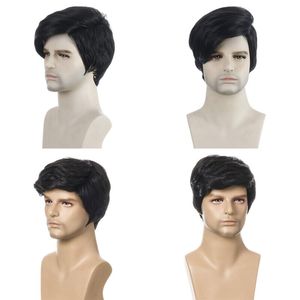 Mens Black Short Hair Wigs Fashion Stilse för Daily Party Natural Full Wig