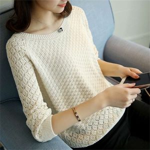 White Hollow Out Sweater Women Casual Knit Base Sweater långärmad O Neck Fashion Loose Elegant Slim Sweater Female Tops 4XL 201224