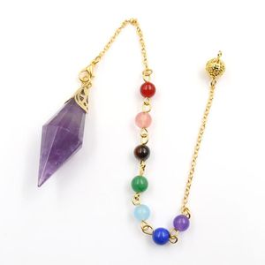 Pendant Necklaces Reiki Healing Chakra Pendulum Natural Amethysts Pink Crystal Black Agates Double Pointed Stone Charm Jewelry