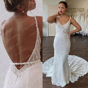 Mermaid Wedding Dresses 2022 Vestidos de novia Vintage Lace Spaghetti Straps Sexy Bridal Gown Backless Wedding Gowns