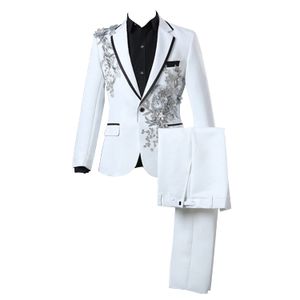 Custom Made Mens Pieces Tuxedo Luxury Embroidered Suits Button Print Dinner Jacket Pants Prom Wedding Elegant Blazer Dress Suit