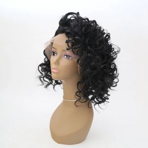 Natürliche lockige kurze synthetische Haar-Lace-Front-Perücke, schwarze Faserhaare, lockige Sommer-Stil-Perücken