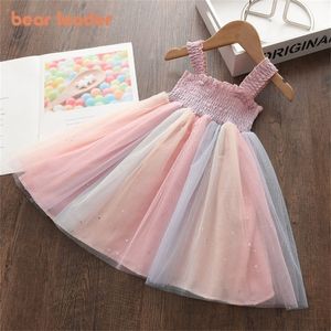 Bear Leader Kids Dresses for Girls Sleeveless Dress Sequined Party Costume Mesh Summer Puffy Dress Rainbow Children Clothing 220521