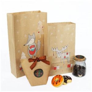 Decorações de Natal Kraft Paper Baking Packaging Bag Candy e Sobersert Sticker Gift Set