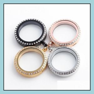 Lockets halsband hängar smycken 25mm flytande skåp 316 rostfritt stål kristallglasramar minne flottningar charms grossist 0083klf