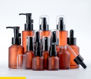 15ml 30ml 60ml 100ml Amber Kahverengi Cam Şişe Protable Losyon Sprey Pompası Konteyner Boş Doldurulabilir Seyahat Kozmetik Krem Şampuan Paketleme Şişeleri SN4089