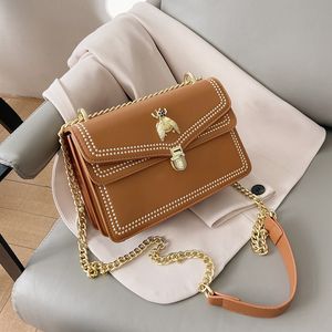 Torby na ramię Crossbody Designer Torba damska Moda Tekstura Mały Kwadratowy Messenger Messenger Bee Haft Hafty Łańcuch Łańcuch