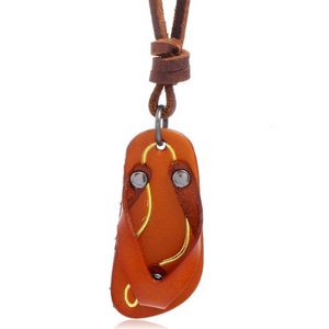Wholesale adjustable leather necklace resale online - Leather Summer Slipper Necklaces Slipper Pendant Necklace Adjustable Chain for Women Men Gift Punk Fashion Jewelry