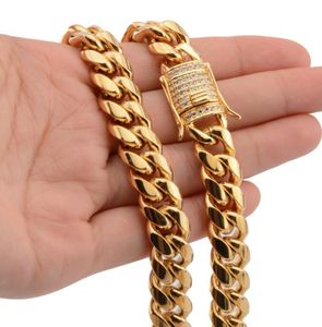 Men's 14K Gold Plated ChainsCuba chain micro inlaid white diamond buckle encryption Necklace 14mm