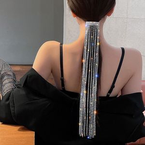 Fyuan Shine Full Rhinestones Hairpin for Women Bijoux Long Tassel Crystal Hair Accessories 결혼식 연회 보석 220630