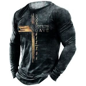 Vintage Print Tshirt 3D Templar Shirt Us Hip Hop z długim rękawem luźna załoga szyja jesień top plus size męskie ubrania 2207726