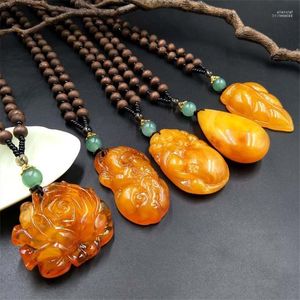 Pendant Necklaces Nepalese Resin Water Drop Peacock Pendants Bohemian Necklace Men Women Wood Bead Long Chain Ethnic Jewelry Accessories Ell