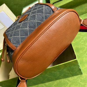Toppnivå kvalitet luxuri designer liten ryggsäck brun äkta läder denim klaff resväskor klassisk rem dubbel axel väska koppling handväska med dammbagg2fv