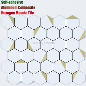 Wall Stickers 1 Box 11 Pcs Self-adhesive Hexagon Aluminum Composite Mosaic Tile Sticker Interior Decoration Material