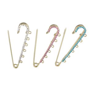 8 CM Gold /Silver Plated Alloy Single Row Rhinestone Safety Pins Brooches Crystal Hijab Scarf Baby Pins With 6 Loops For DIY Jewelry Making