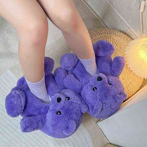 Ins Hot Purple Fluff Bear Slippers Women Indoor Animal Mules Shoes Girl Super Warm Thick Fluffy Home Slipper 2022 Cosplay Shoes G220730