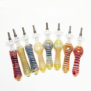 Glas Nector Collector Kit med kvarts Tips Rostfritt stål Tips Hookahs DAB Straw Oil Rigs Silikon Rökning Röktillbehör för detaljhandel eller grossist